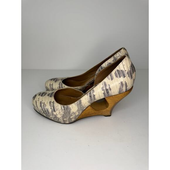 Schuler & Sons Anthropologie Women's Size 7M Snakeskin Cutout Wedge Heels - Picture 3 of 10